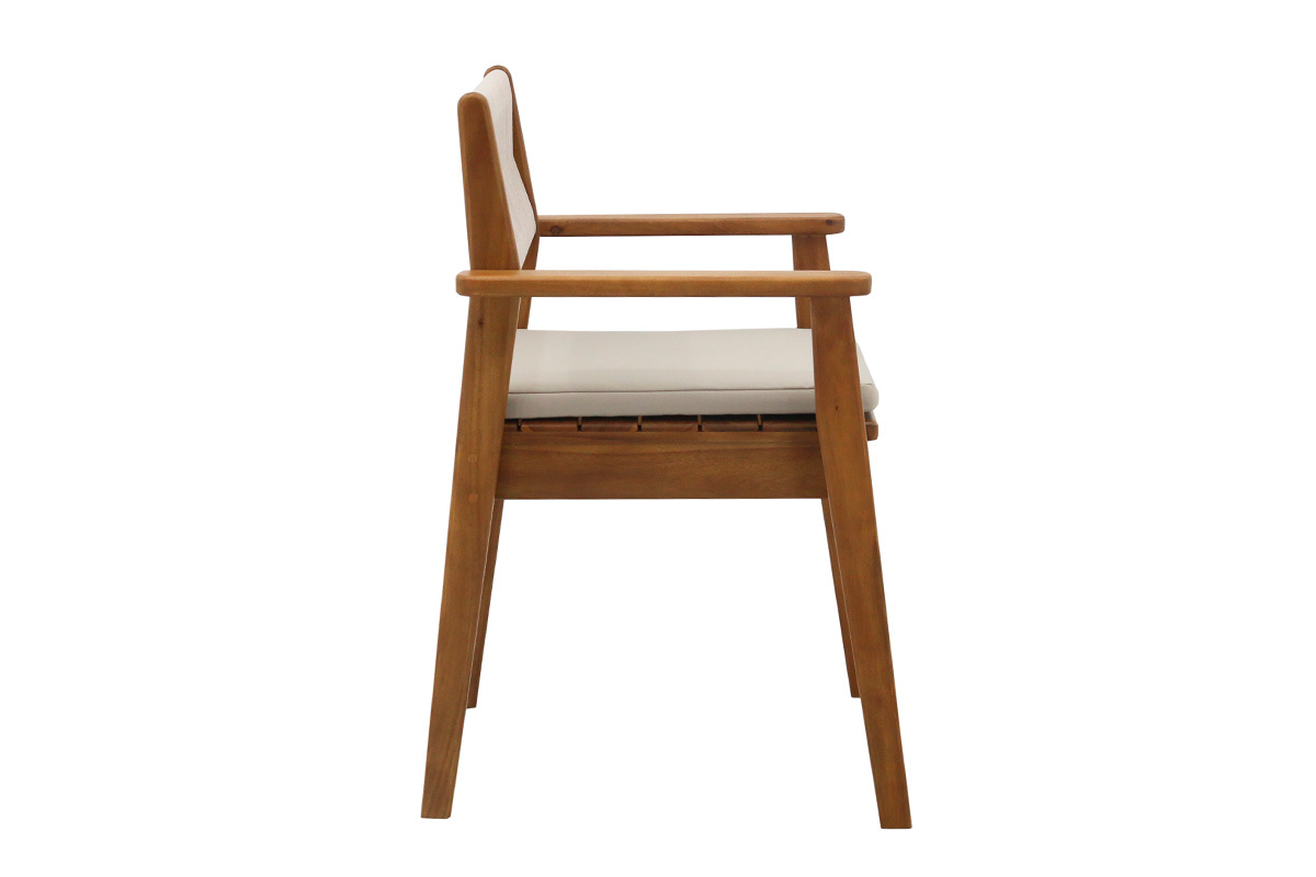 Fauteuil de jardin ZEPHYR en bois massif et corde, vue de c�t�.
