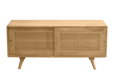 Meuble TV en bois manguier massif et cannage rotin L110 cm ACANGE
