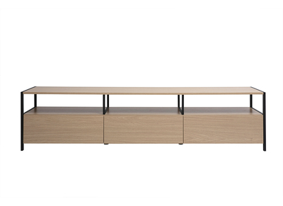Meuble TV finition bois clair ch&ecirc;ne et m&eacute;tal noir L180 cm MAXENCE