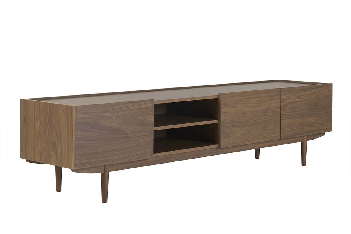 Meuble TV finition bois fonc� noyer 3 portes L180 cm SANAA