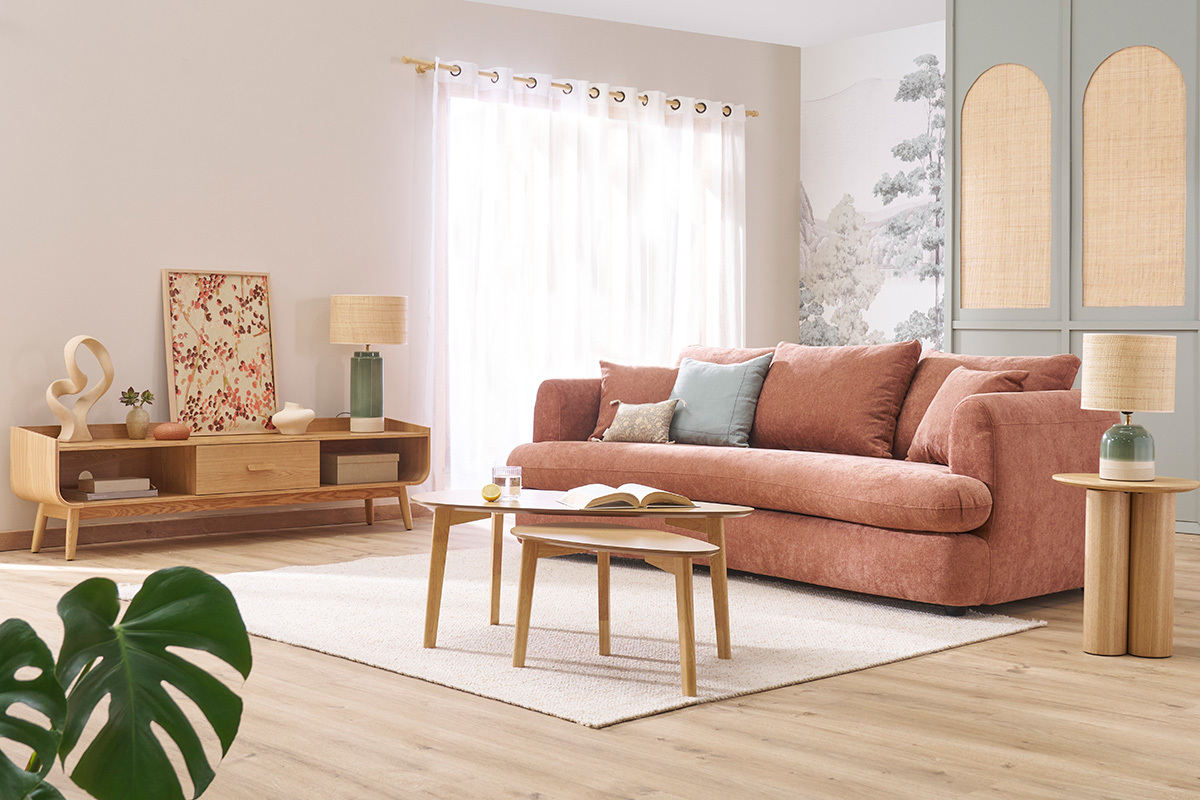 Meuble TV scandinave en bois clair L180 cm HALLEN