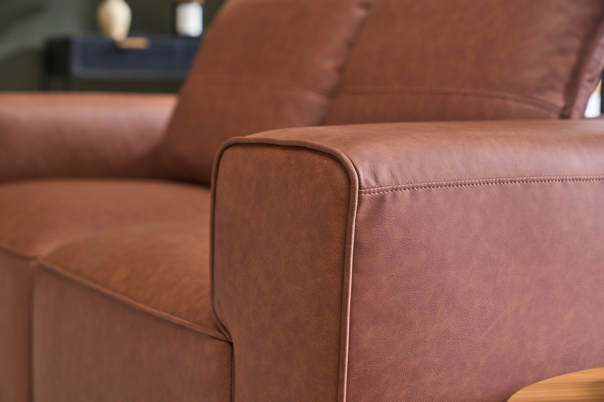 Module d'angle gauche pour canap� en cuir marron FERGUS