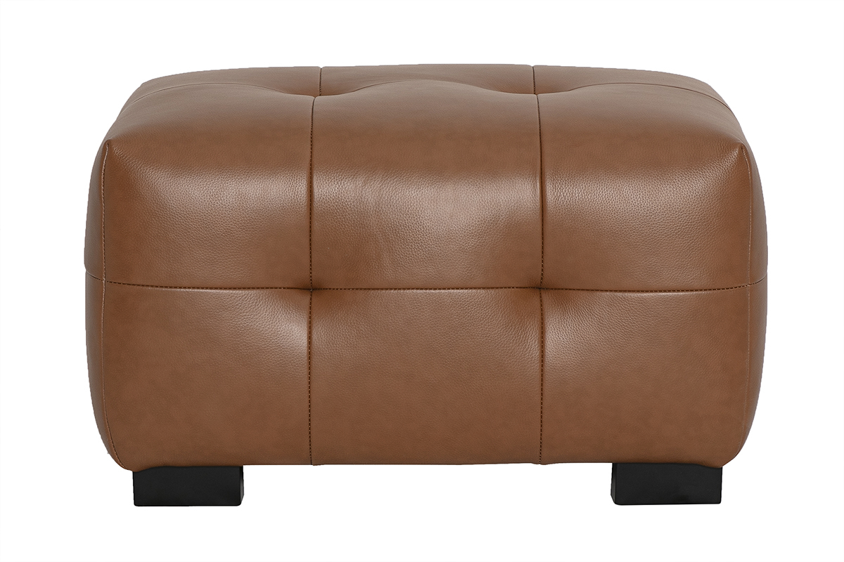 Pouf repose-pieds CORTO en cuir marron, vue de face.