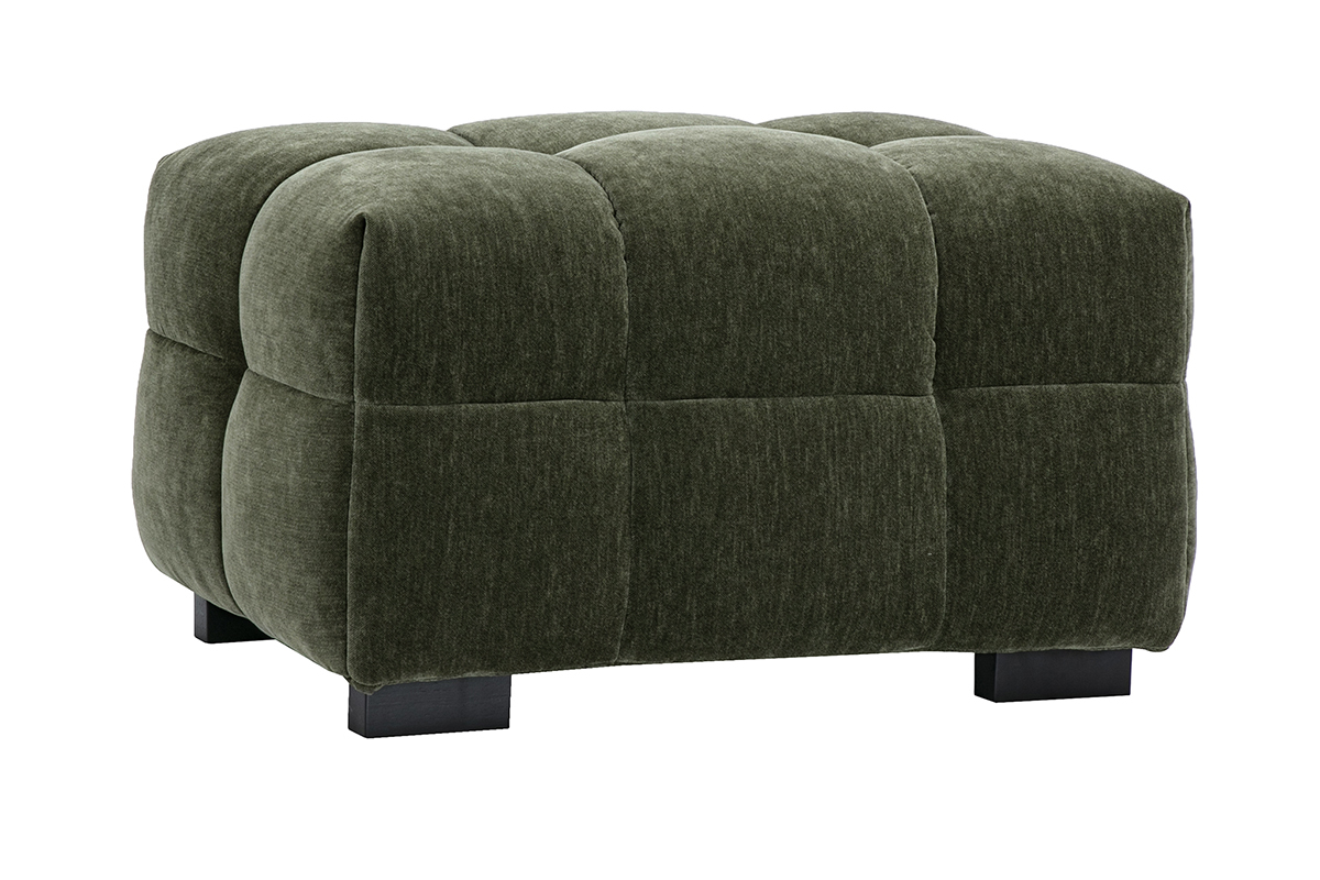 Pouf repose-pieds design en tissu effet velours vert kaki CORTO