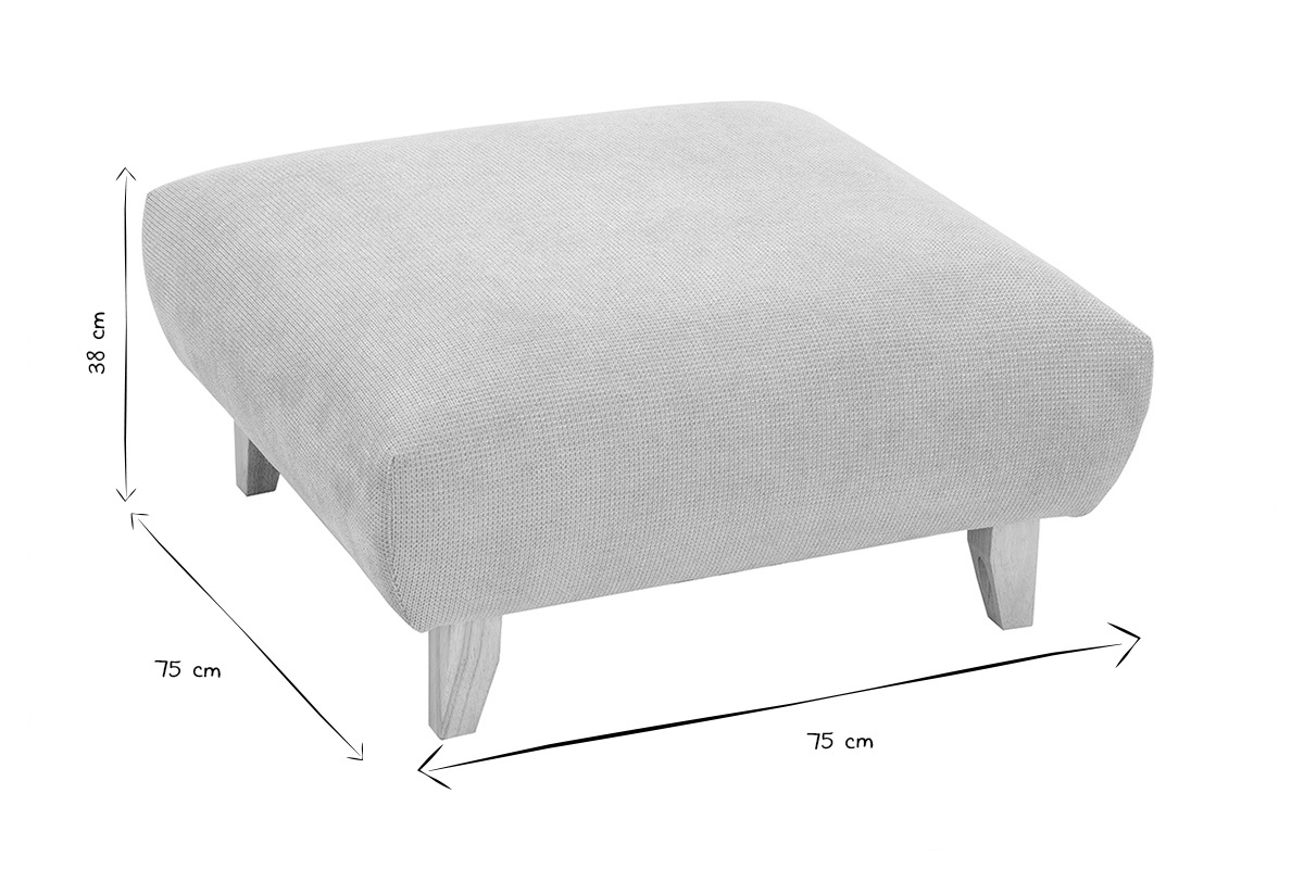 Pouf repose-pieds carr� en tissu, dimensions 75x75x38 cm, en noir et blanc.