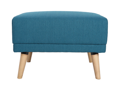 Pouf repose-pieds scandinave en tissu bleu canard et bois clair ULLA
