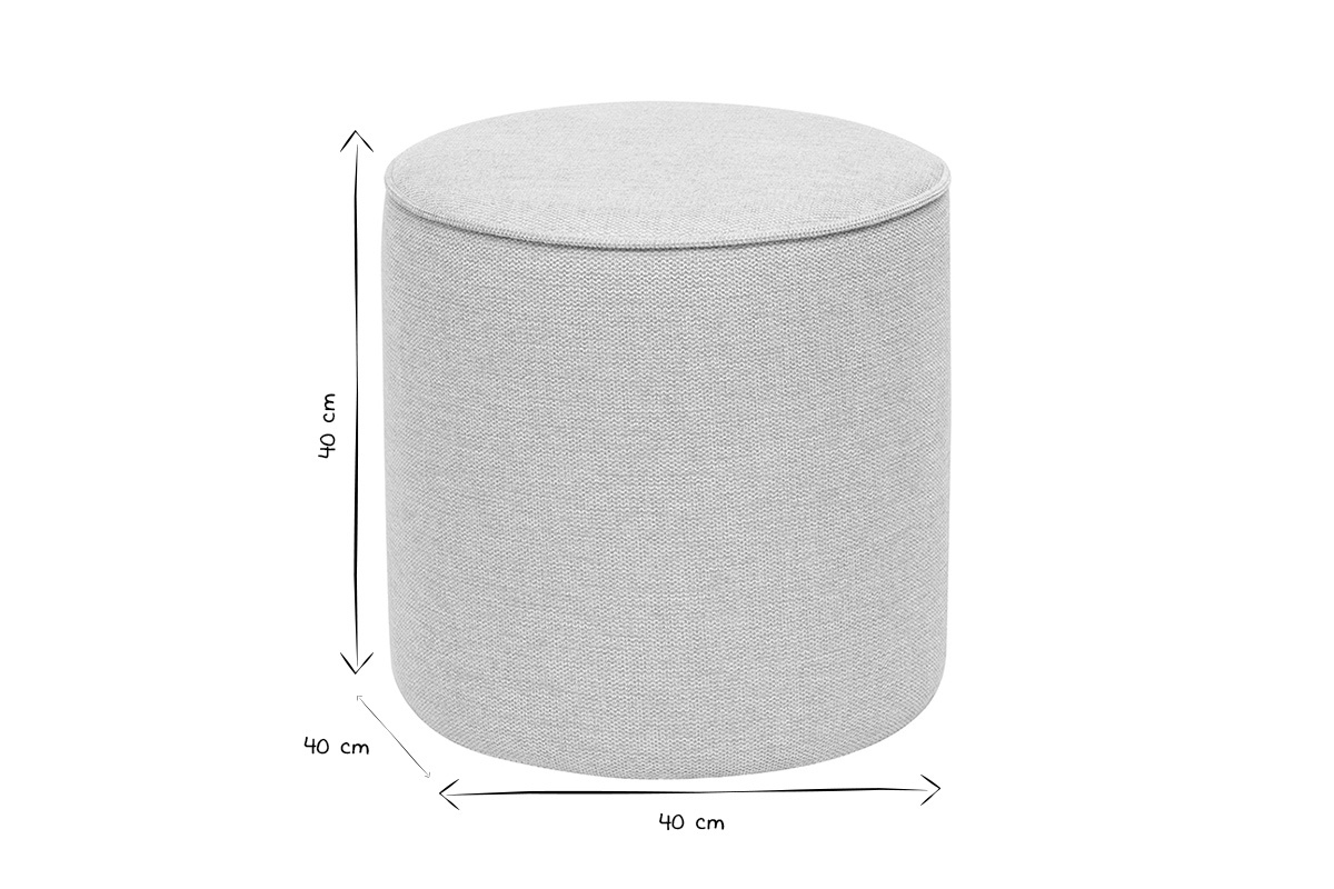 Pouf rond dimensions 40 cm de diam�tre et hauteur, noir et blanc.