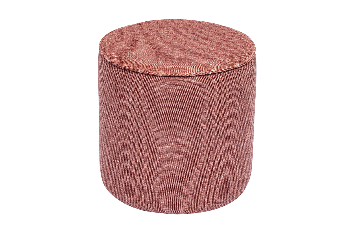 Pouf rond en tissu velours textur� terracotta, D40 cm, vue de face.