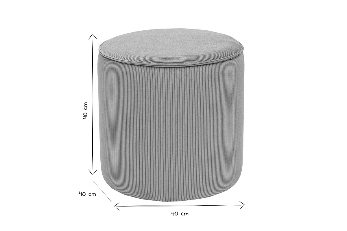 Pouf rond en noir et blanc, dimensions 40 cm.