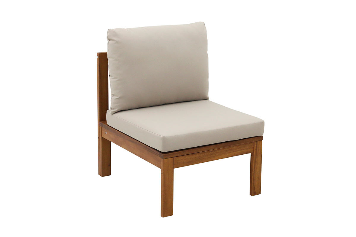 Salon de jardin 3-4 places en bois massif, 2 sets de housse (taupe ou �cru) et accoudoirs tress�s ALOHA