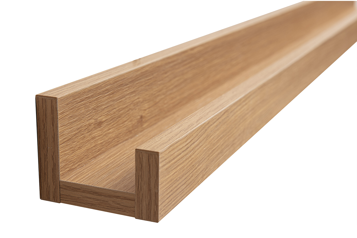 �tag�re murale en bois clair ch�ne, vue lat�rale zoom�, L120 cm LINEA.