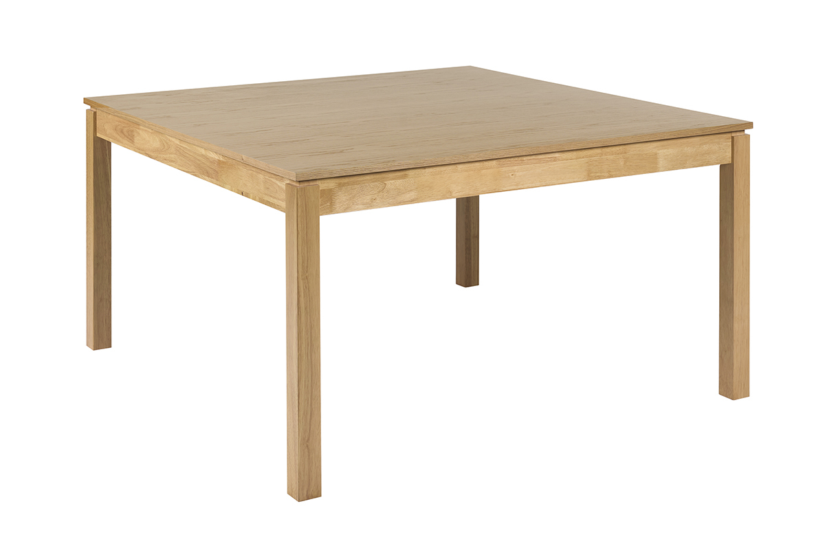 Table � manger carr�e en bois clair, vue de c�t�.