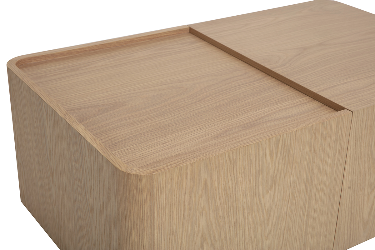 Table basse rectangulaire en bois clair ch�ne avec rangement, vue de dessus