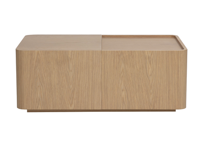 Table basse rectangulaire en bois clair ch&ecirc;ne avec rangement L100 cm BELLY