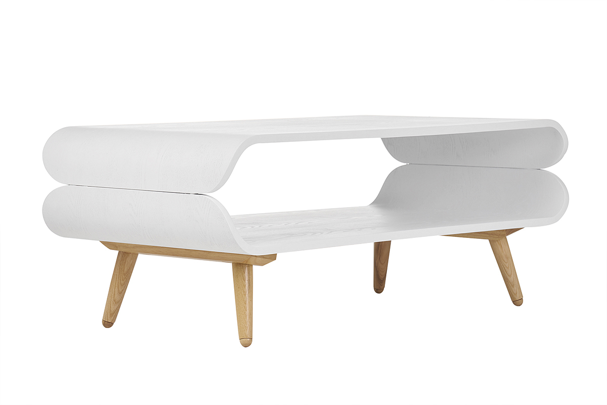 Table basse rectangulaire scandinave blanc et bois clair L118 cm TAKLA