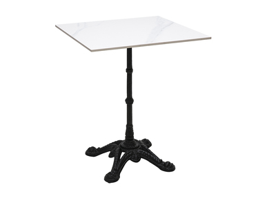 Table bistrot carr&eacute;e en pierre min&eacute;rale et m&eacute;tal noir L60 cm CONTY