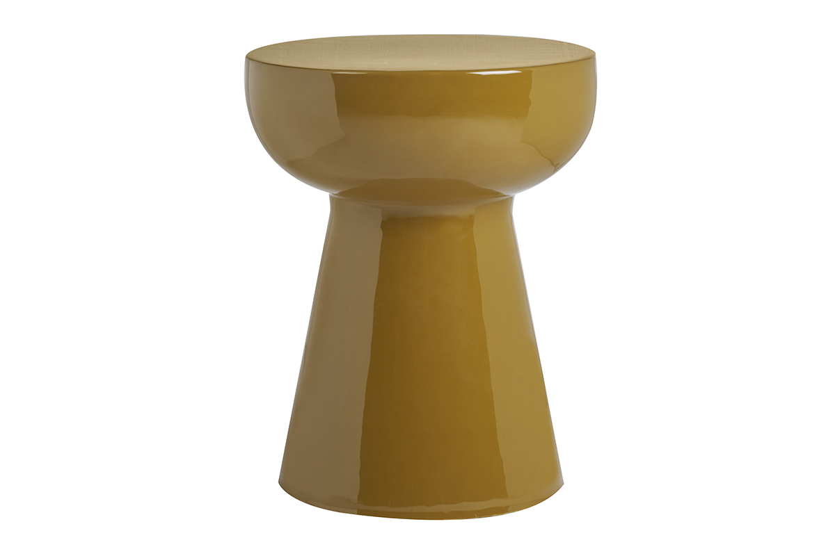 Table d'appoint ronde en m�tal �maill� bronze vue de face.