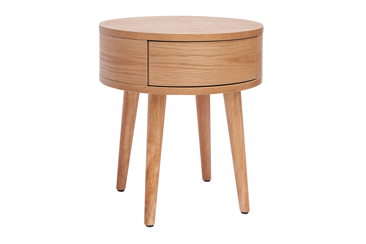 Table de chevet ronde en bois clair avec tiroir JUDITH