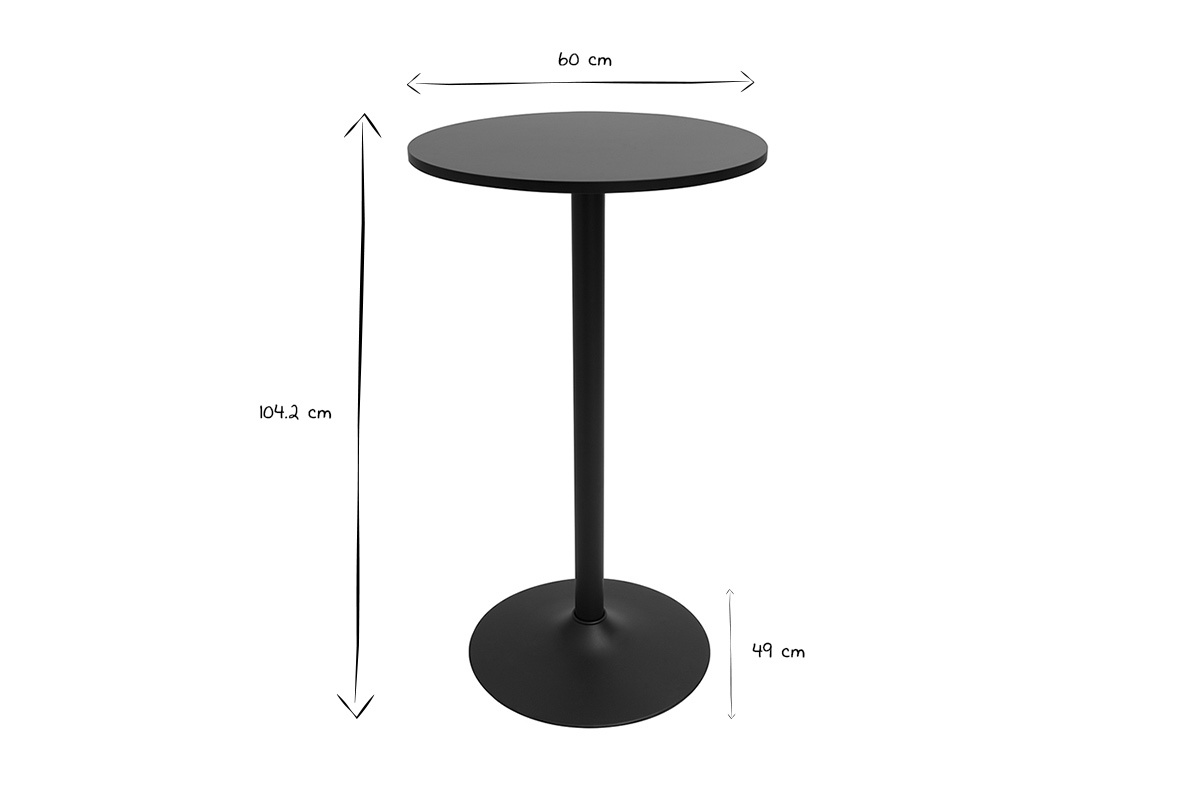 Table haute design ronde noire D60 cm CALISTA