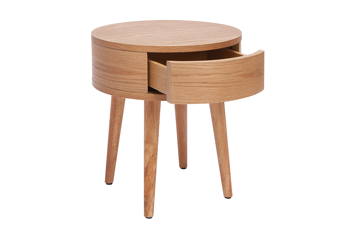 Tables de chevet rondes en bois clair avec tiroir (lot de 2) JUDITH