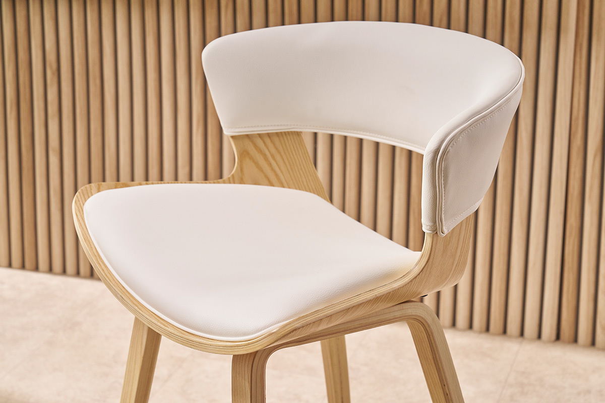 Tabouret de bar design blanc et bois clair H65 cm SYRAH