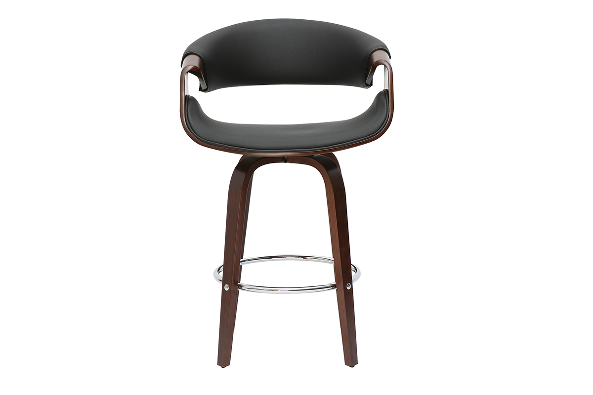 Tabouret de bar design noir et bois fonc� 65 cm pivotant 360� ARAMIS