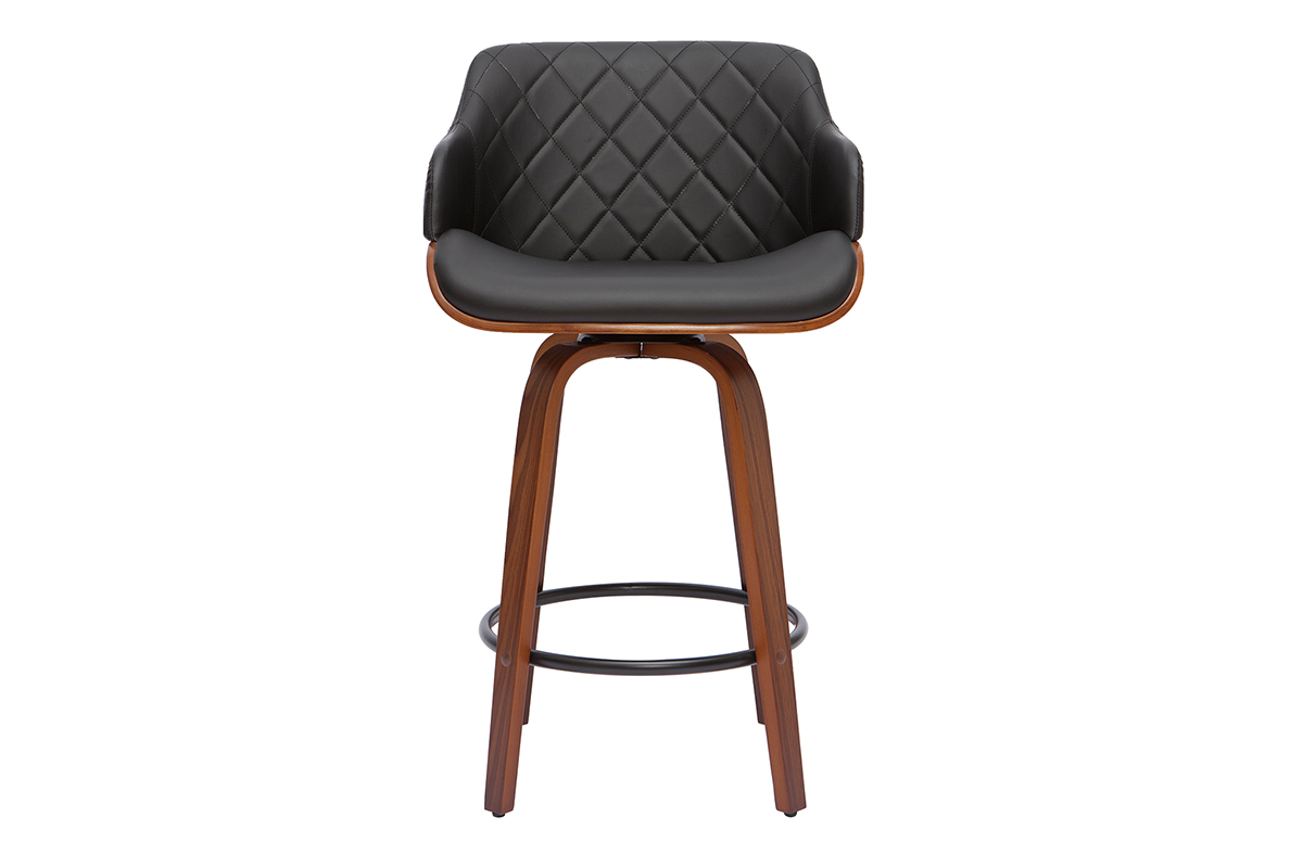 Tabouret de bar design pivotant 360� noir et bois fonc� H65 cm LUCIEN