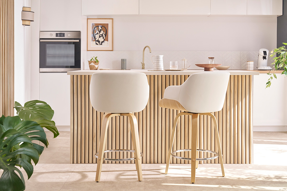 Tabouret de bar design pivotant 360� noir et bois fonc� H65 cm LUCIEN