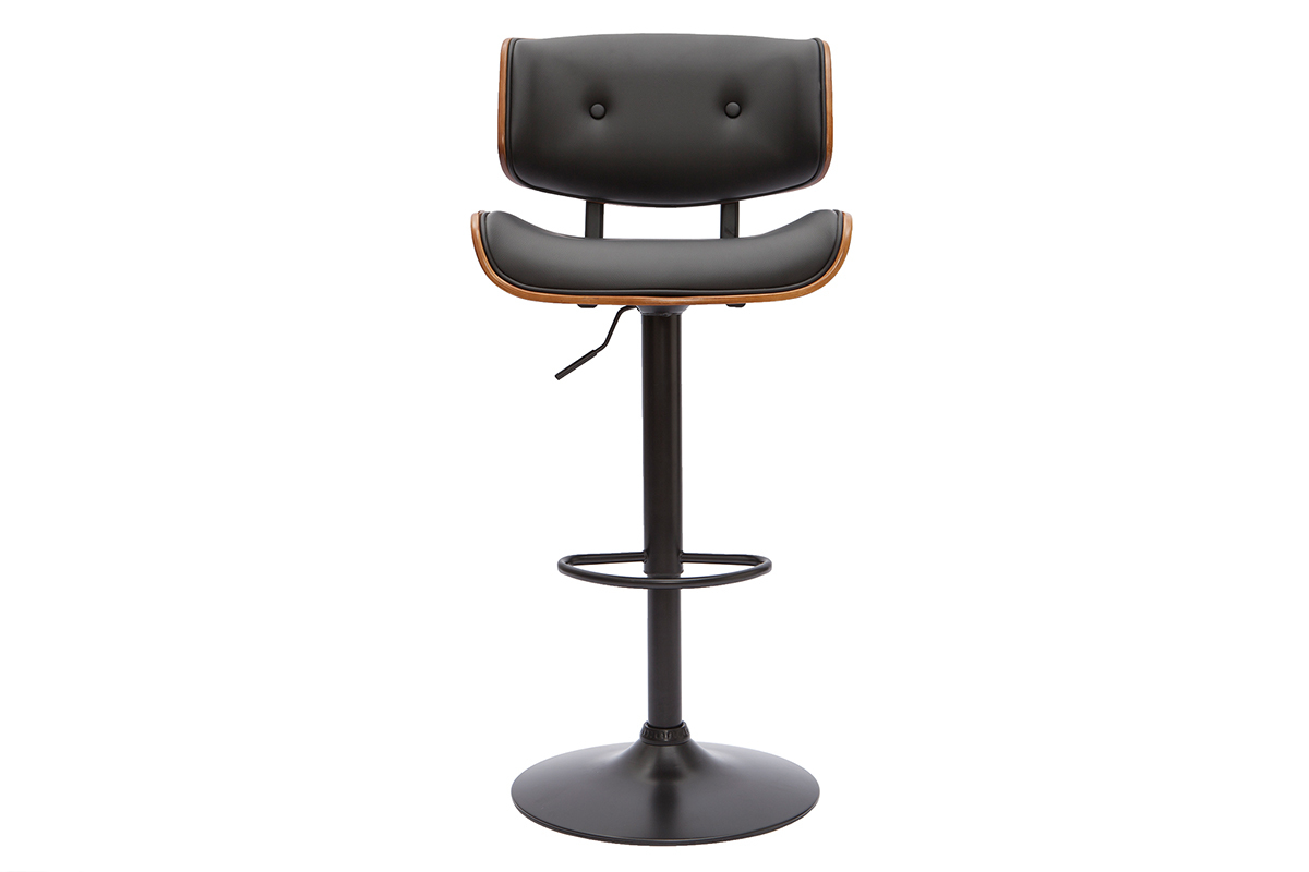 Tabouret de bar design r�glable pivotant 360� noir et bois fonc� BASILE