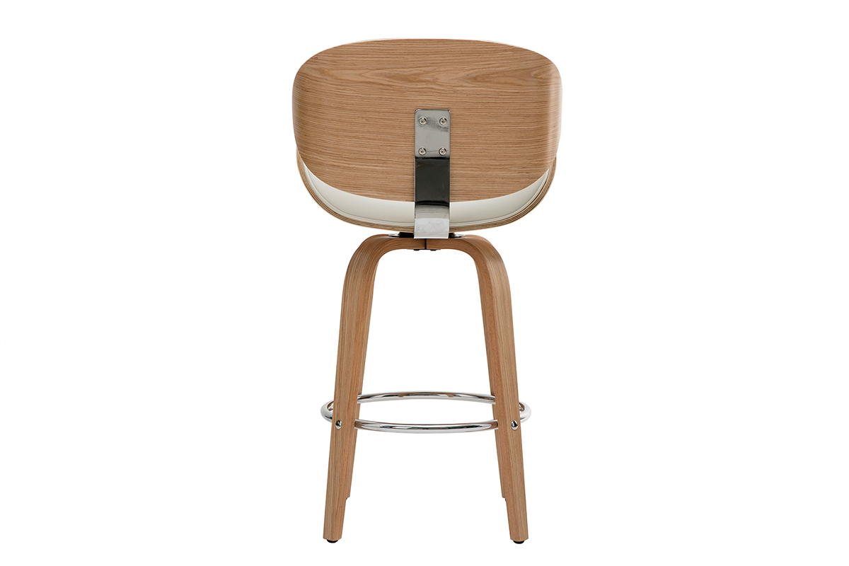 Tabouret de bar pivotant blanc et bois clair 65 cm pivotant 360� WALNUT