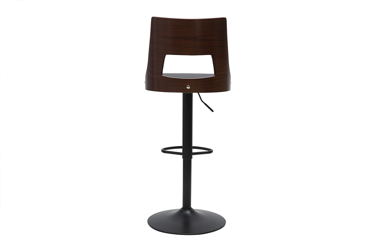 Tabouret de bar noir et bois fonc�, vue arri�re.