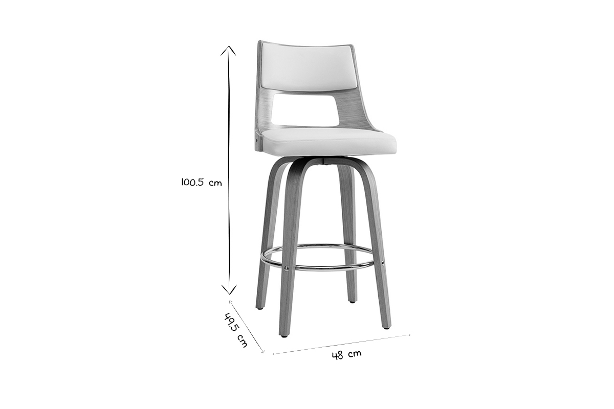 Tabouret de bar scandinave pivotant blanc et bois clair H69 cm GARBO