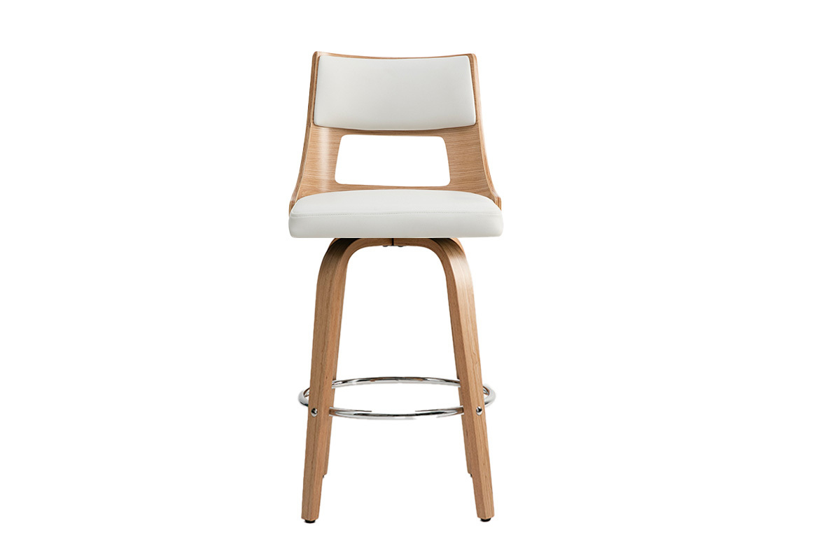 Tabouret de bar scandinave pivotant blanc et bois clair H69 cm GARBO