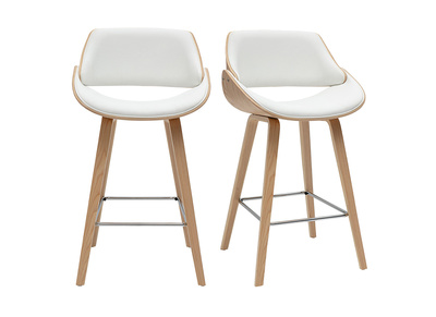 Tabourets de bar design blancs et bois clair H70 cm (lot de 2) CLASH
