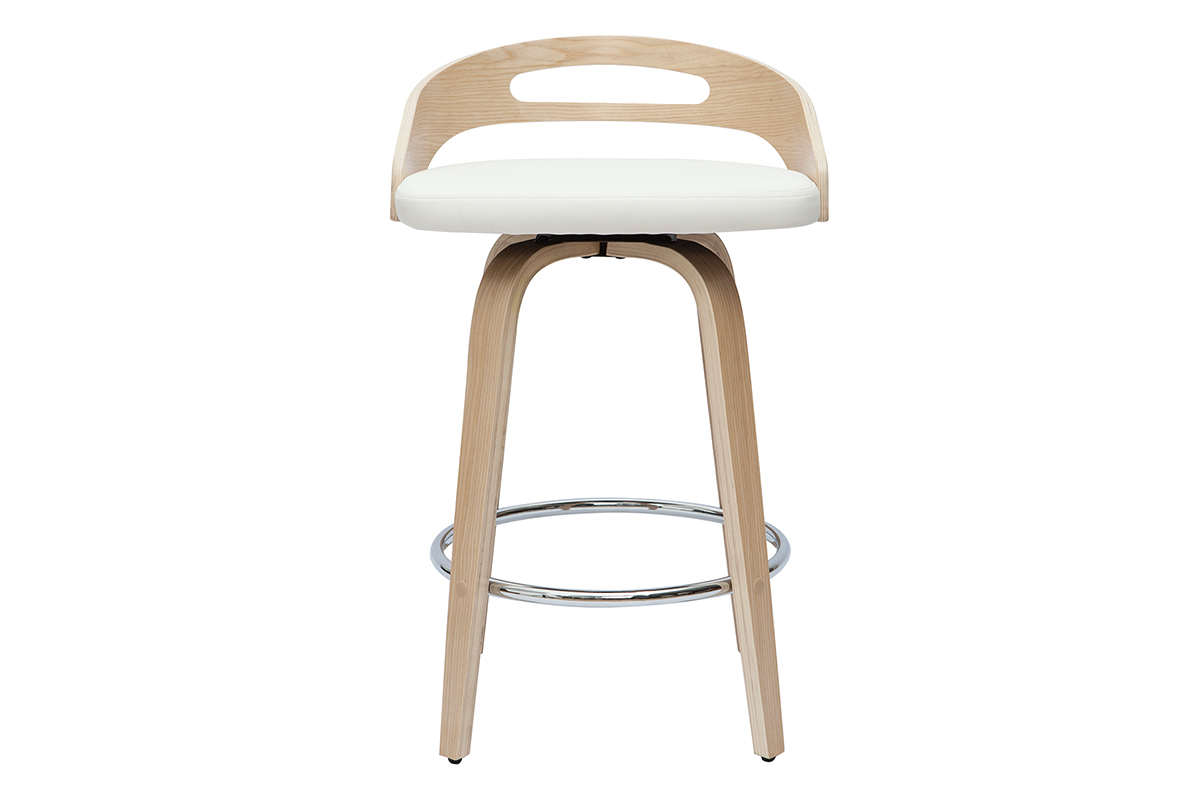 Tabourets de bar design bois clair et polyur�thane blanc 65cm pivotant 360� (lot de 2) MANO