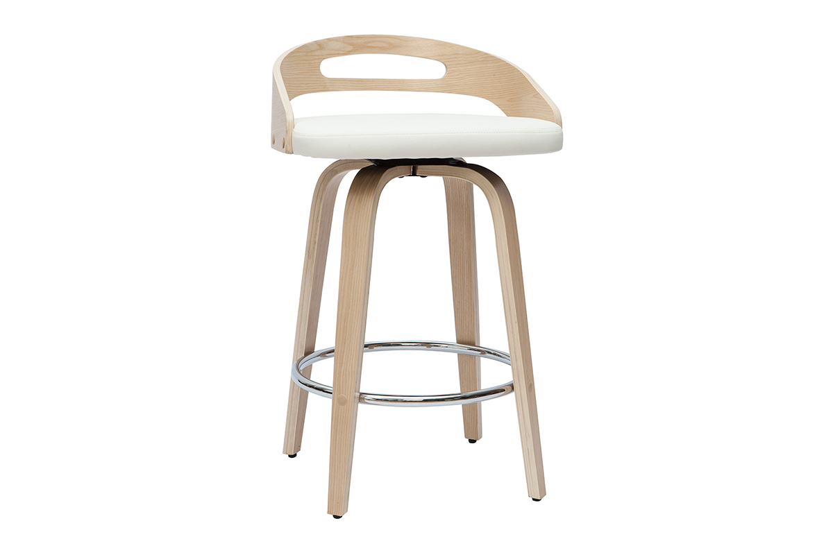 Tabourets de bar design bois clair et polyur�thane blanc 65cm pivotant 360� (lot de 2) MANO