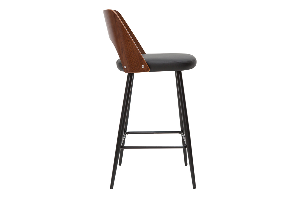 Tabourets de bar design noirs et noyer H66.5 (lot de 2) FALCOM
