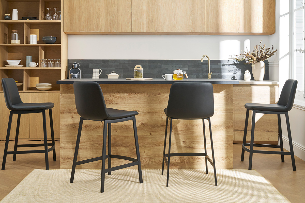 Tabourets de bar design noirs H66 cm (lot de 2) ARSENE