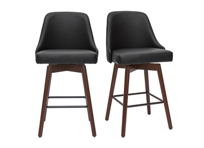 Tabourets de bar design pivotants 360&deg; noir et noyer H65 (lot de 2) HASTA