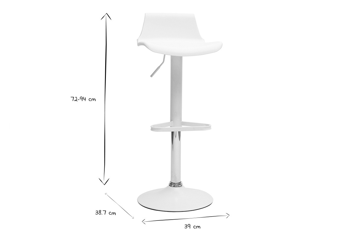 Tabourets de bar design r�glables blancs 360� (lot de 2) KRONOS