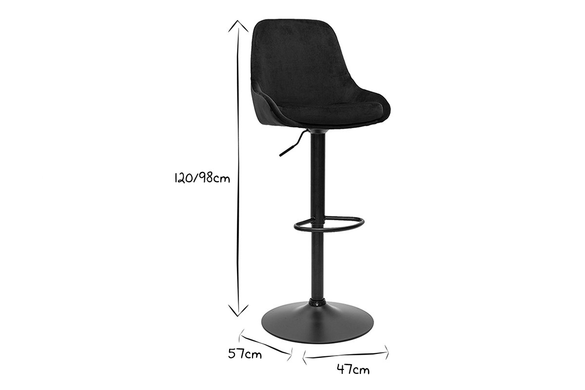 Tabourets de bar design r�glables en tissu velours noir et m�tal noir 360� (lot de 2) HOLO