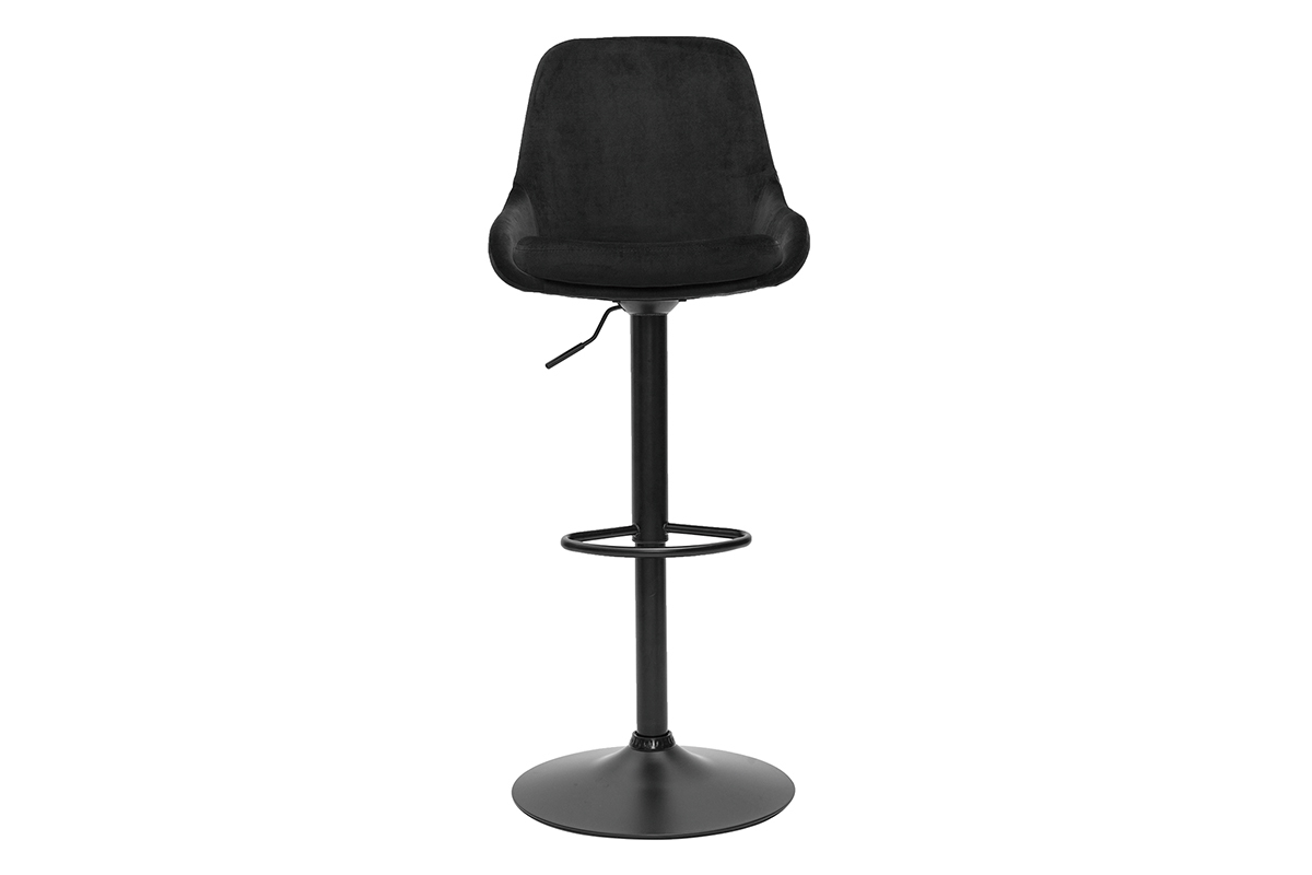 Tabourets de bar design r�glables en tissu velours noir et m�tal noir 360� (lot de 2) HOLO