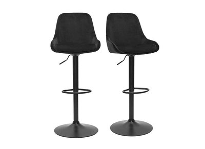 Tabourets de bar design r&eacute;glables en tissu velours noir et m&eacute;tal noir 360&deg; (lot de 2) HOLO