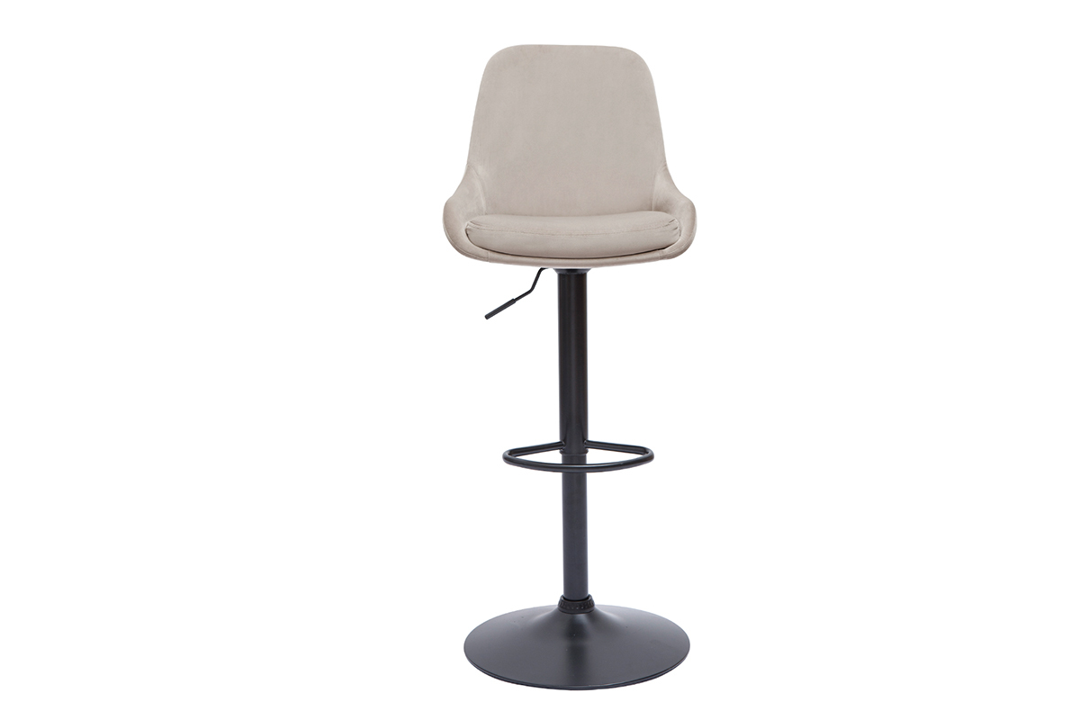 Tabourets de bar design r�glables en tissu velours taupe et m�tal noir 360� (lot de 2) HOLO