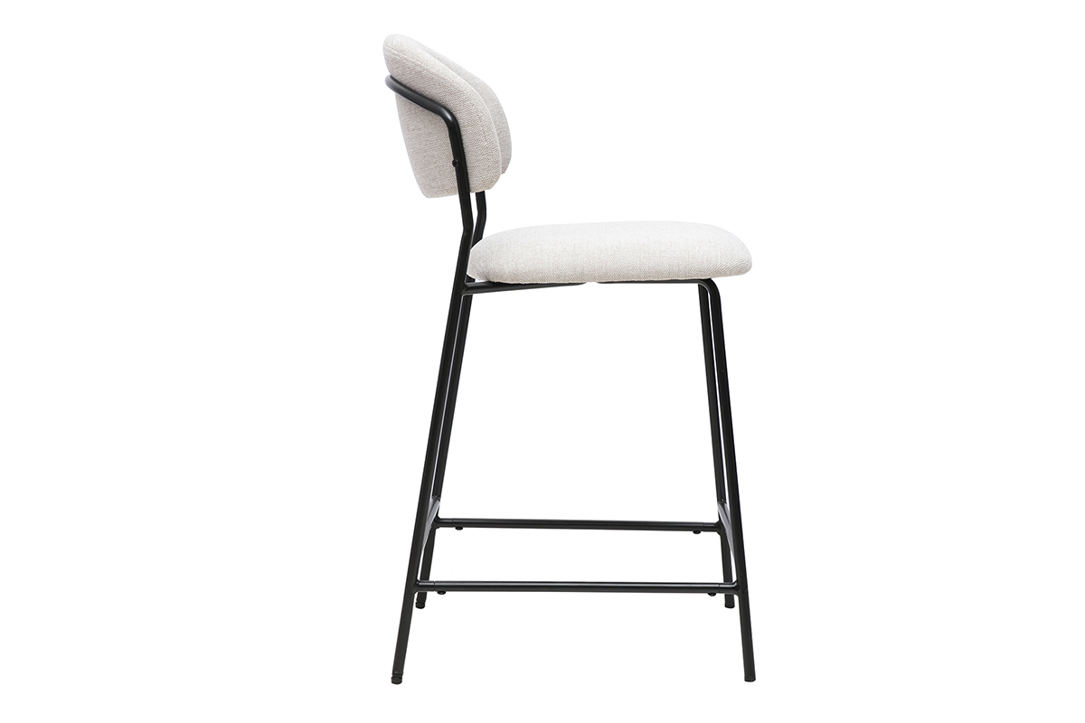 Tabouret de bar beige BENTA, vue de profil, structure m�tallique noire.