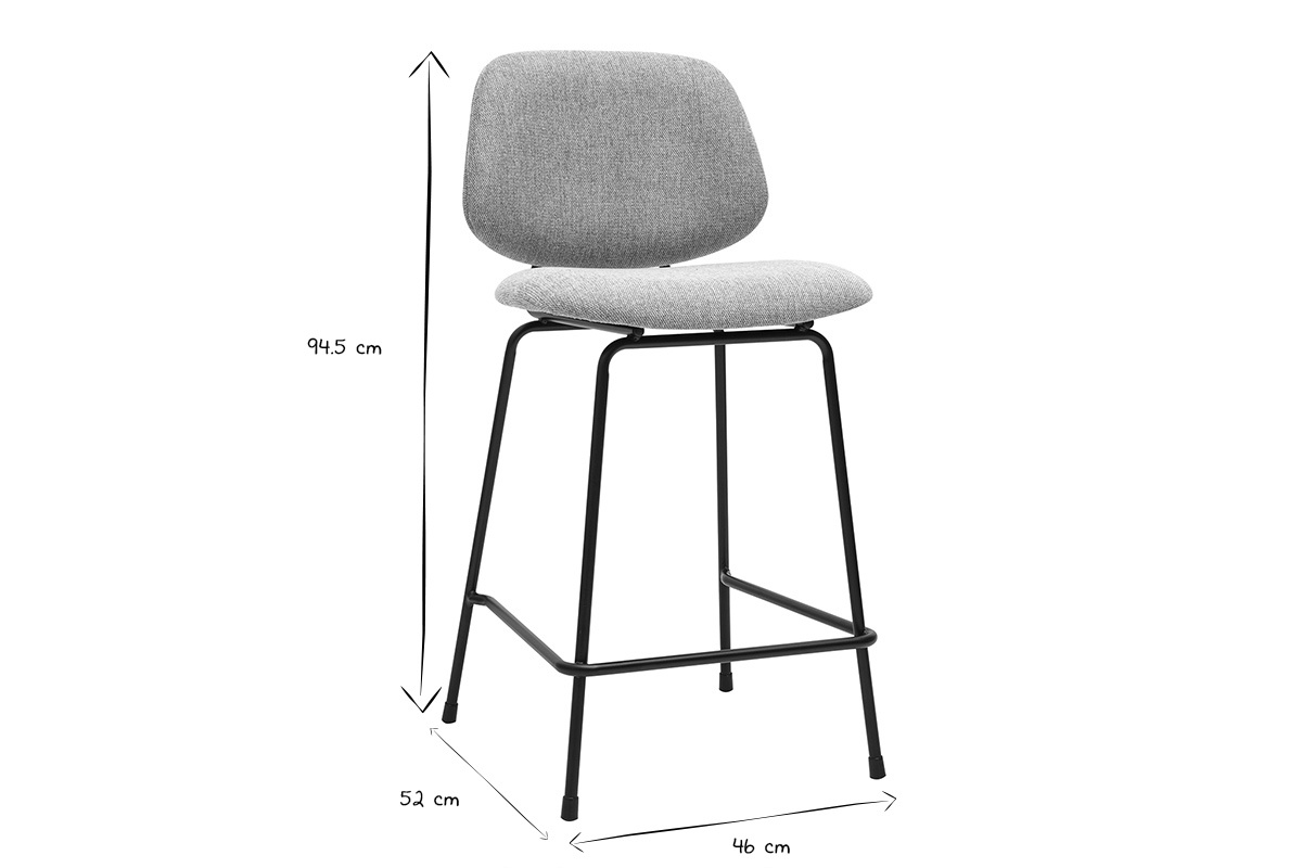 Dimensions du tabouret de bar BARNET en noir et blanc, 94,5 cm de haut, 46 cm de large, 52 cm de profondeur.