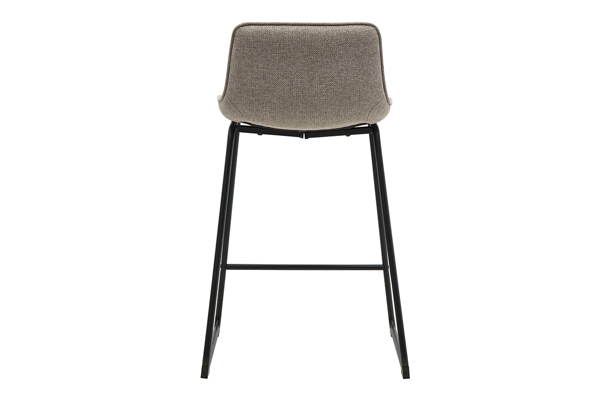 Tabouret de bar en tissu taupe, vue arri�re, pi�tement en m�tal noir.