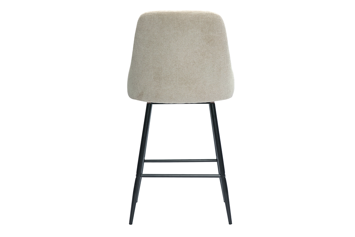 Tabouret HASTA beige effet velours, vue arri�re, pieds noirs m�talliques.