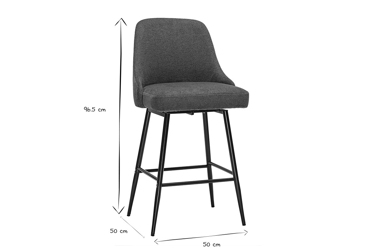 Dimensions des tabourets de bar HASTA en noir et blanc, hauteur 96.5 cm, largeur 50 cm