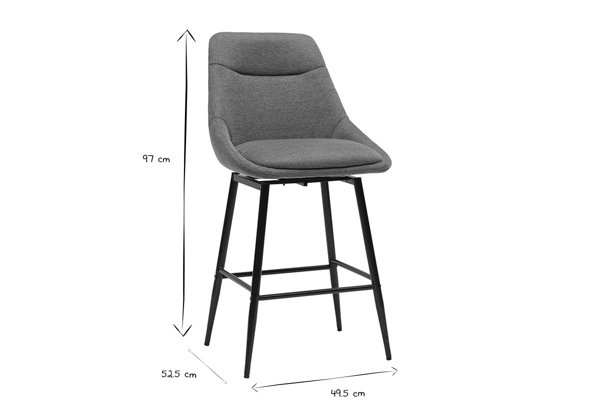 Tabouret de bar avec dimensions 97 cm de hauteur, 52,5 cm de profondeur, 49,5 cm de largeur en noir et blanc.